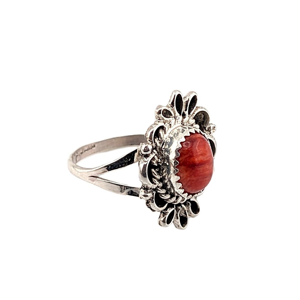 Navajo Red Spiny Oyster Stone Ring Handcrafted Native Am Jewelry Size 7.5US** - Picture 3 of 9